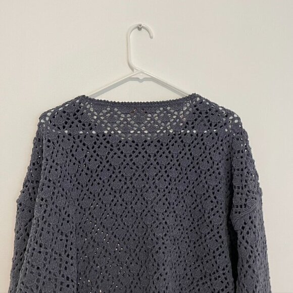 COLDWATER CREEK Gray Open Weave Knit Chenille Crew Neck Sweater PETITE Small PS - Picture 12 of 13